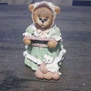 Adorable Bear Figurine with Kitten